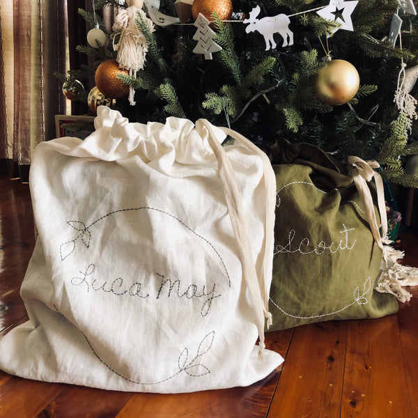 Personalised Linen Santa Sack